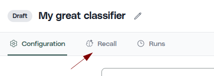 Configurazione di HoloRecall nelle impostazioni del classificatore Holofin