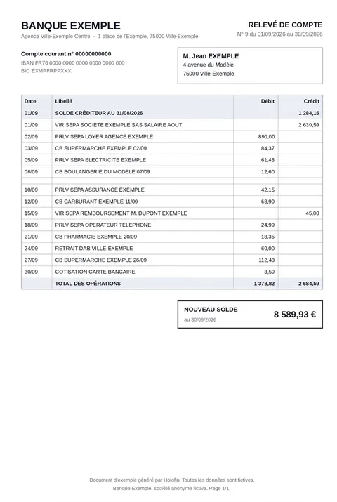 The same bank statement after an AI edit, closing balance 8,589.93 euros