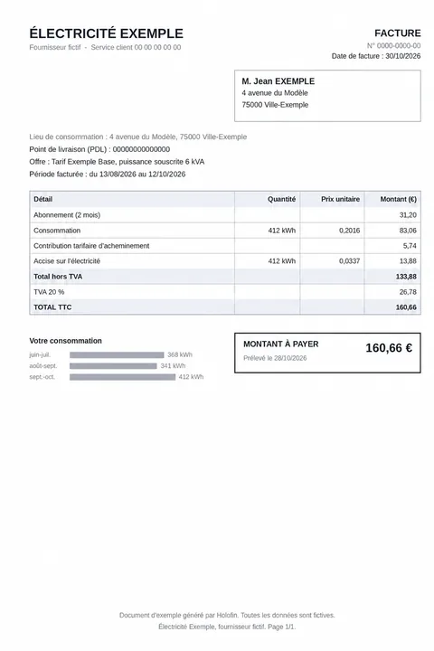 The same electricity bill after an AI edit by another generator, dated 30/10/2026