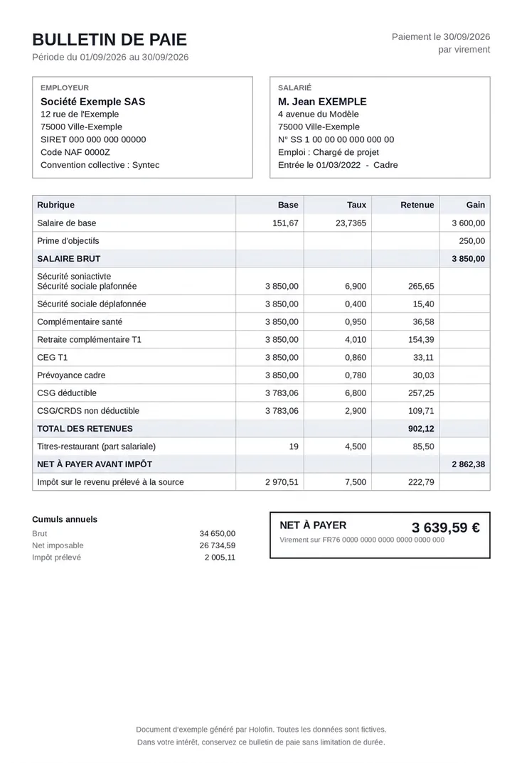 The same payslip after an AI image generator changed the net pay to 3,639.59 euros