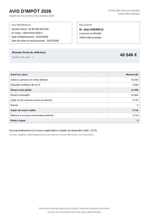 The same tax notice after an AI edit, reference tax income 48,846 euros